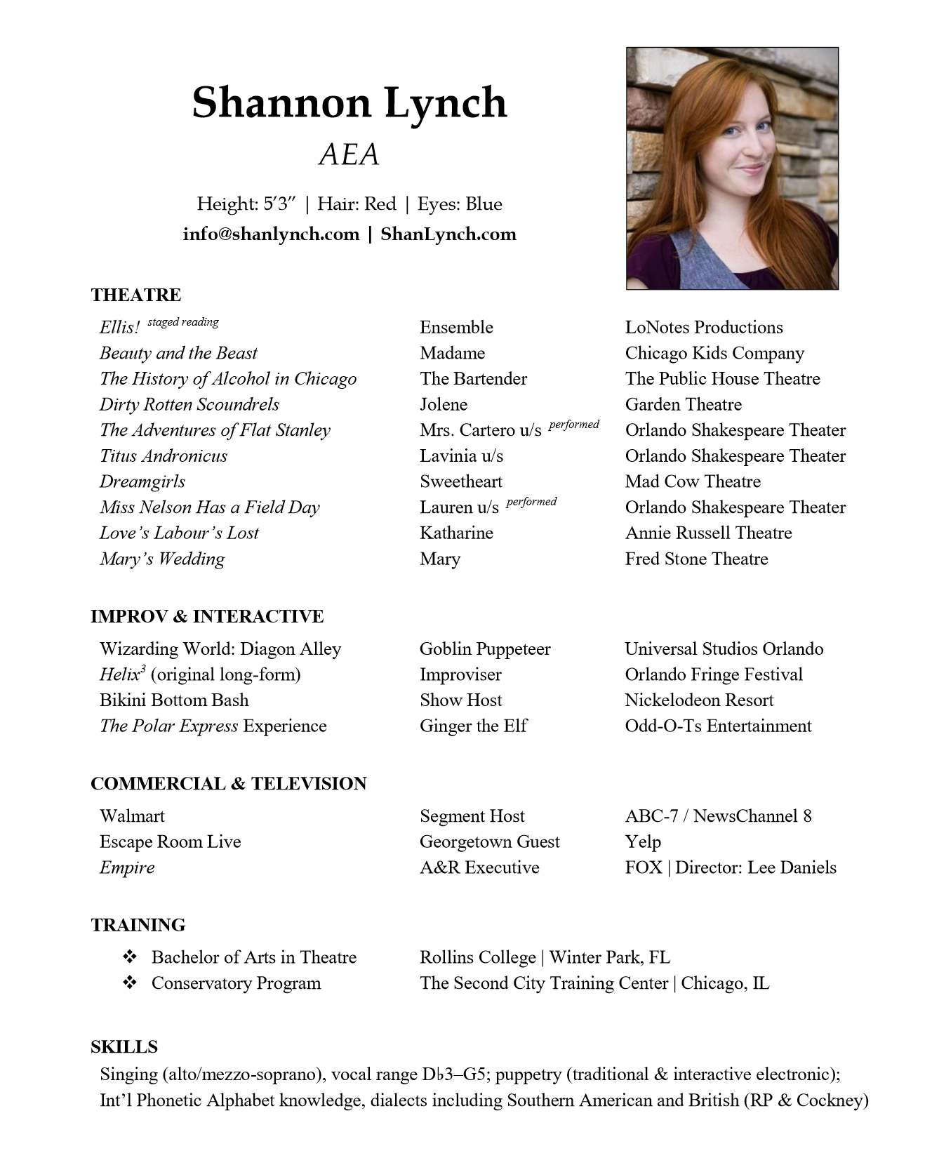 Acting Resume – Shannon Lynch